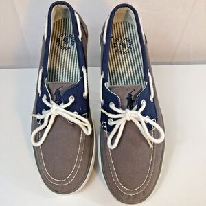 Ralph Lauren Polo Boat Deck Shoes Mens size 9D Tan/blue Fast Shipping Pre-owned
